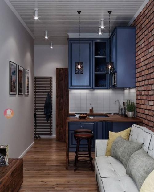 Небольшая, но яркая и очень интересная кухня - гостиная. 01