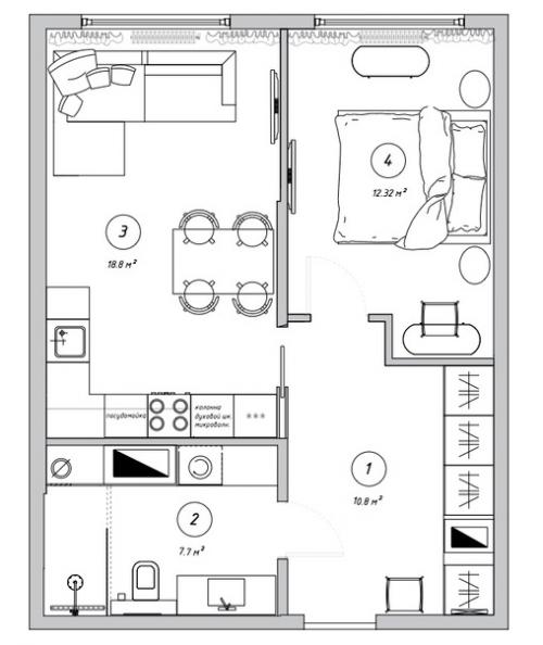 Светлый интерьер 1-комнатной квартиры 49, 6 кв. 09