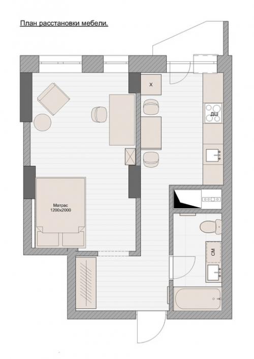 Бюджетный интерьер 1-комнатной квартиры 35 кв. 09