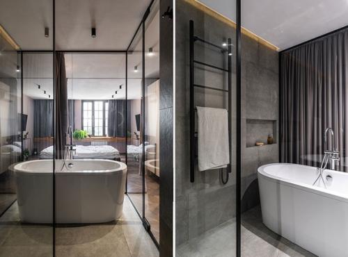 Глубокие синие стены и розовый диван: квартира для девушки. 06