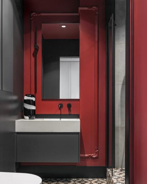 Насыщенные акценты, брутальные фактуры под бетон и минималистичная мягкая мебель. 09