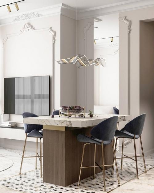 Стильная кухня - гостиная в квартире в ЖК Сердце Столицы в Москве. 04