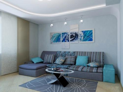 Интерьер гостиной в голубых тонах. 09