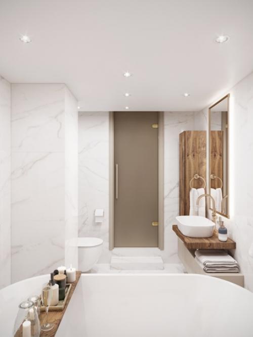 Ванную комнату создали, так же как и всю студию, в светлых, теплых, уютных оттенках. 01