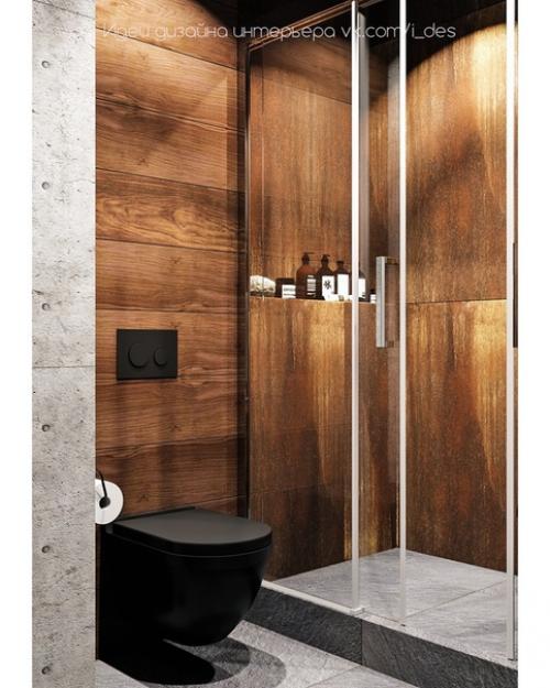 Душевая в стиле лофт как вам сочетание черного цвета и дерева? 01