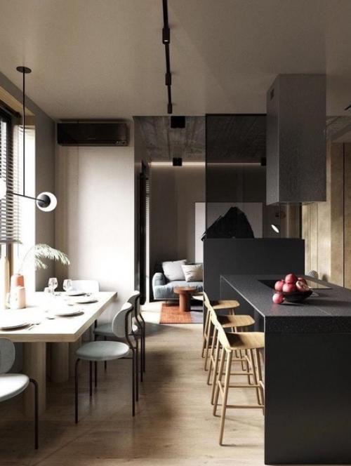 Стильный интерьер квартиры в темной цветовой гамме. 03