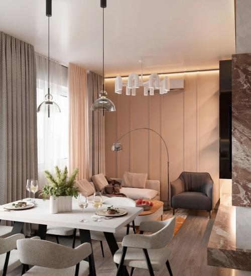 Уют и гармония: дизайн кухни - гостиной в спокойных тонах. 01