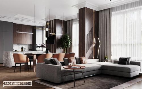 В ленте кухня - гостиная из проекта Jolly в Москве. 02