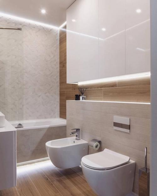 Градация одной палитры красок - лучшее решение для оформления интерьера ванной комнаты площадью 9 кв. 04