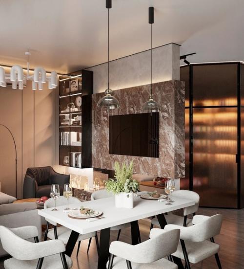 Уют и гармония: дизайн кухни - гостиной в спокойных тонах. 03