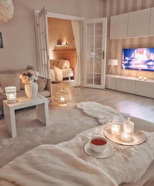 Монохромная квартира в нежных бежевых оттенках.