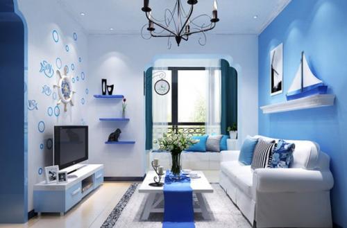 Интерьер гостиной в голубых тонах. 08