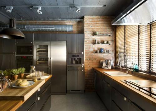 Стиль лофт в интерьере кухни. 01