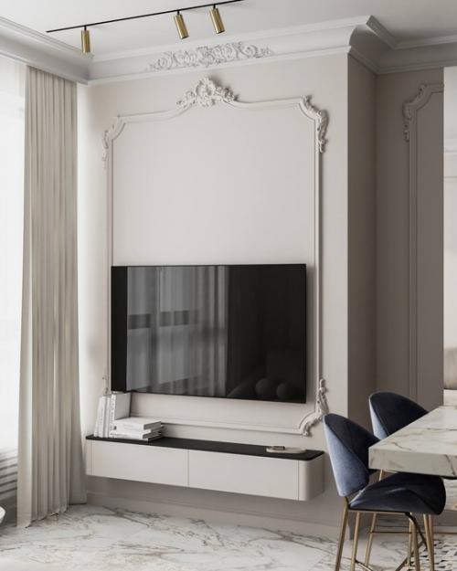 Стильная кухня - гостиная в квартире в ЖК Сердце Столицы в Москве. 06