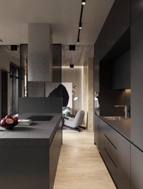 Стильный интерьер квартиры в темной цветовой гамме. 02