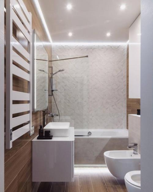 Градация одной палитры красок - лучшее решение для оформления интерьера ванной комнаты площадью 9 кв. 03