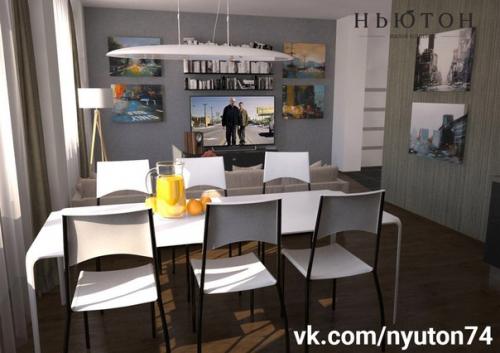 Интерьерные решения.  Квартира 69, 8 м 2. пространство квартиры включает спальню, ванную комнату, гостиную, объединенную с кухней. 04