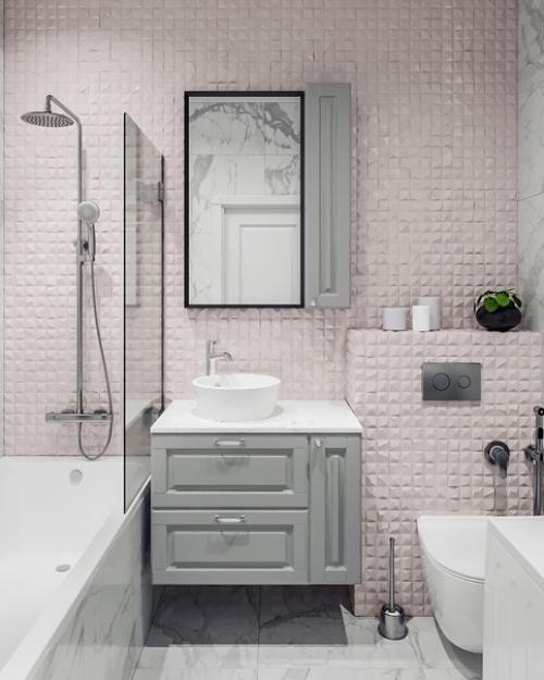 Совмещенный санузел в светлой цветовой гамме.