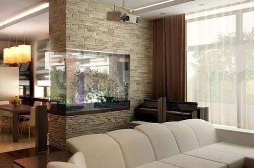 Перегородки - аквариумы.  Аквариум - перегородка, отделяющий кухню от гостиной. 01