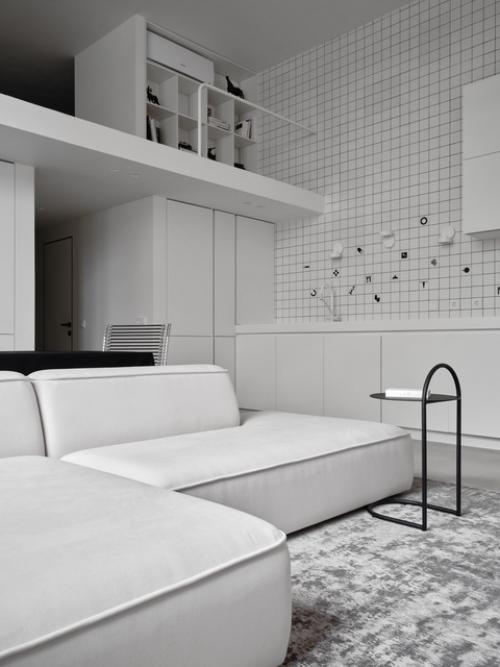 Реализованный дизайн проект интерьера двухуровневой квартиры в стиле минимализм для молодой семьи архитекторов в ЖК Itower в Екатеринбурге, 81 кв. 01