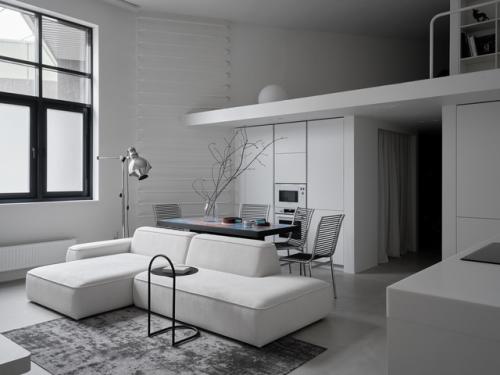 Реализованный дизайн проект интерьера двухуровневой квартиры в стиле минимализм для молодой семьи архитекторов в ЖК Itower в Екатеринбурге, 81 кв. 02