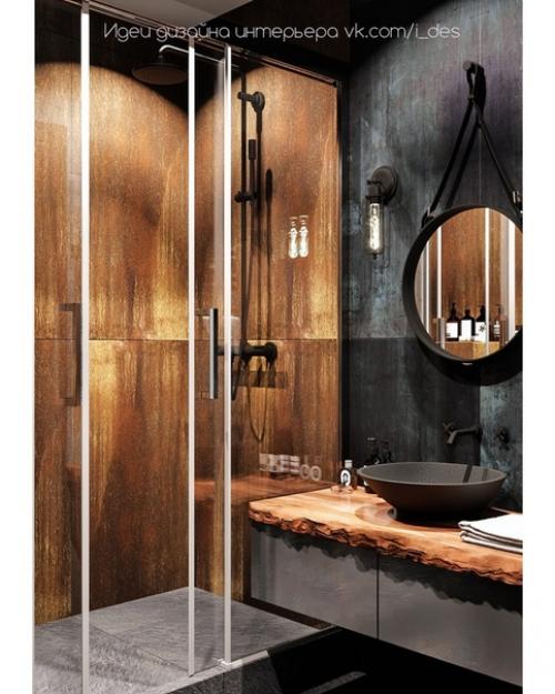 Душевая в стиле лофт как вам сочетание черного цвета и дерева? 02