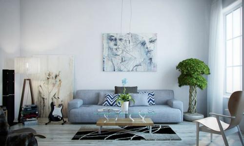 Интерьер гостиной в голубых тонах. 01