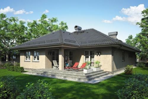 Планировка одноэтажного дома с гаражом и террасой КО-96 от Студии Архитектуры и Дизайнаантэй. 01