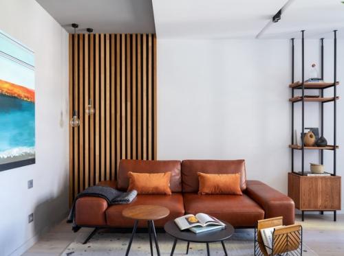 Интерьер гостиной и кухни в современном сканди - стиле, с элементами этно - стиля. 05