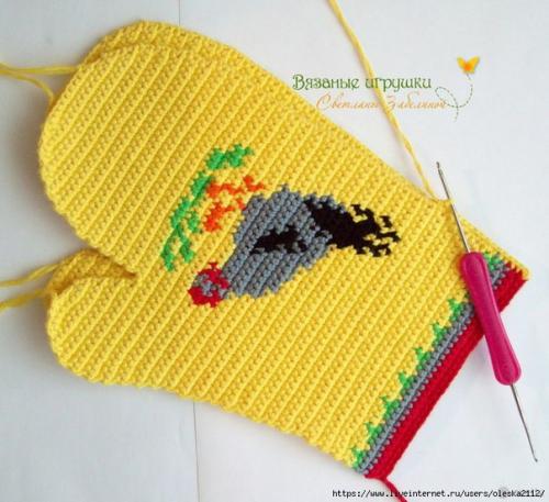 Мы вяжем крючком прихватки - рукавички Курочка и Петушок (мк). 03