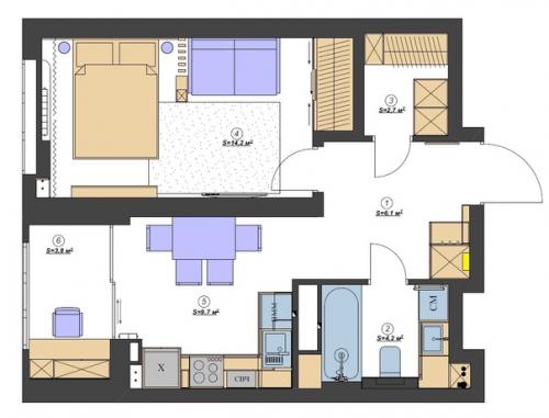 Проект 1-комнатной квартиры от дизайнера отнюкова Оксана. 09
