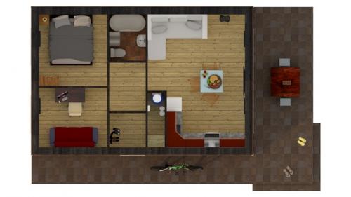 Что такое энергосберегающий дом 45 м, в котором есть 2 спальни, санузел, кладовка, гостиная с окнами до пола и высотой потолка 4. 2 м? 02