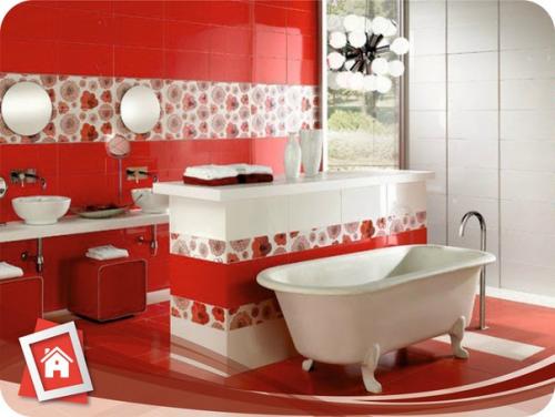 Красный цвет в интерьере ванной комнаты - вещь редкая.