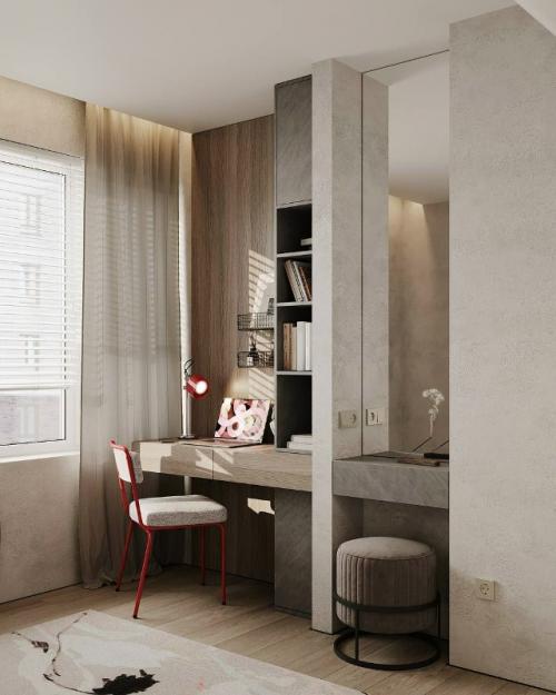 Квартира площадью 27, 5 квадратных метров выполнена в индустриальном стиле с лёгкими восточными нотками. 05