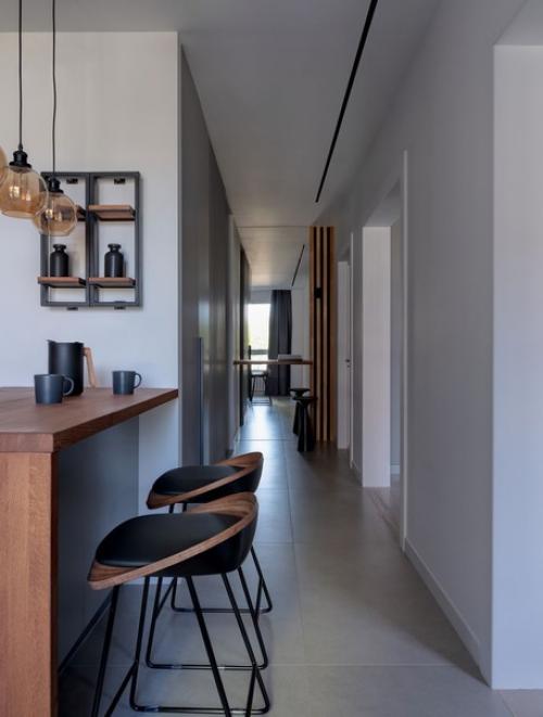 Интерьер гостиной и кухни в современном сканди - стиле, с элементами этно - стиля. 09