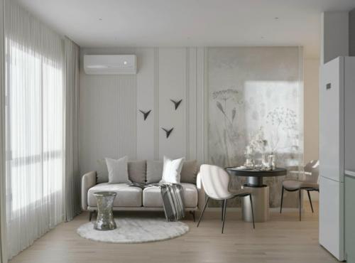 Проект 1-комнатной квартиры 40 м 2. кухня - гостиная + спальня. 01