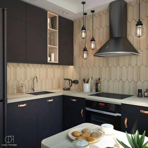 Как вам такой выбор цвета фасадов для кухни в сочетание с деревом? 02