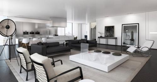 Дизайн интерьера гостиной в бело - черных тонах. 08