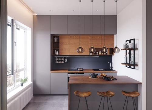 Интерьер гостиной и кухни в современном сканди - стиле, с элементами этно - стиля. 02