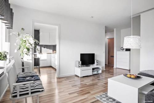 Лаконичный монохромный интерьер однокомнатной квартиры. 01