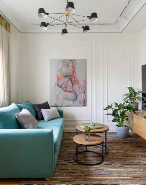 Интерьер квартиры с элементами мятного цвета. 03