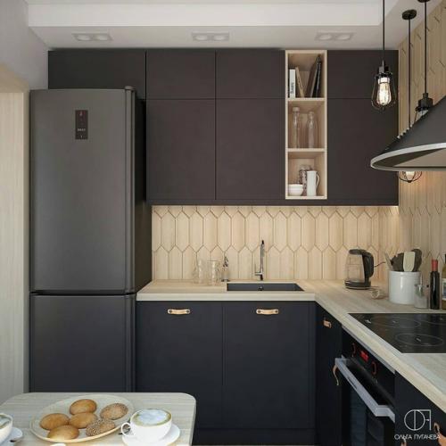 Как вам такой выбор цвета фасадов для кухни в сочетание с деревом? 01