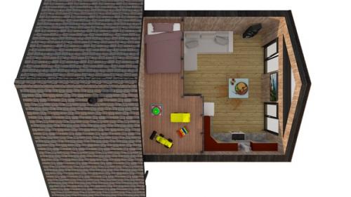 Что такое энергосберегающий дом 45 м, в котором есть 2 спальни, санузел, кладовка, гостиная с окнами до пола и высотой потолка 4. 2 м? 03