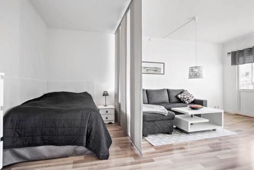 Лаконичный монохромный интерьер однокомнатной квартиры. 02