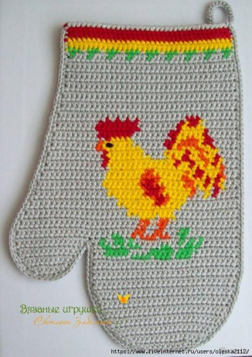 Мы вяжем крючком прихватки - рукавички Курочка и Петушок (мк). 08