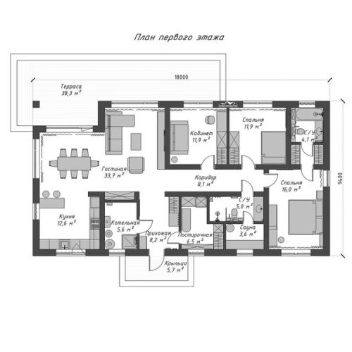 Популярный проект одноэтажного дома. 06