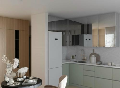 Проект 1-комнатной квартиры 40 м 2. кухня - гостиная + спальня. 03