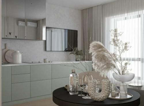 Проект 1-комнатной квартиры 40 м 2. кухня - гостиная + спальня. 04