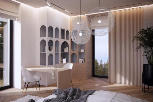 Несколько спален второго этажа нашего проекта загородного дома. 01