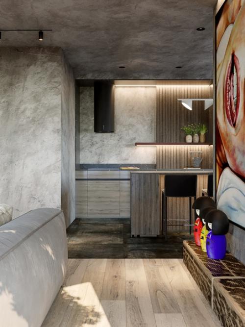 Достаточно минималистичный и брутальный интерьер. 05